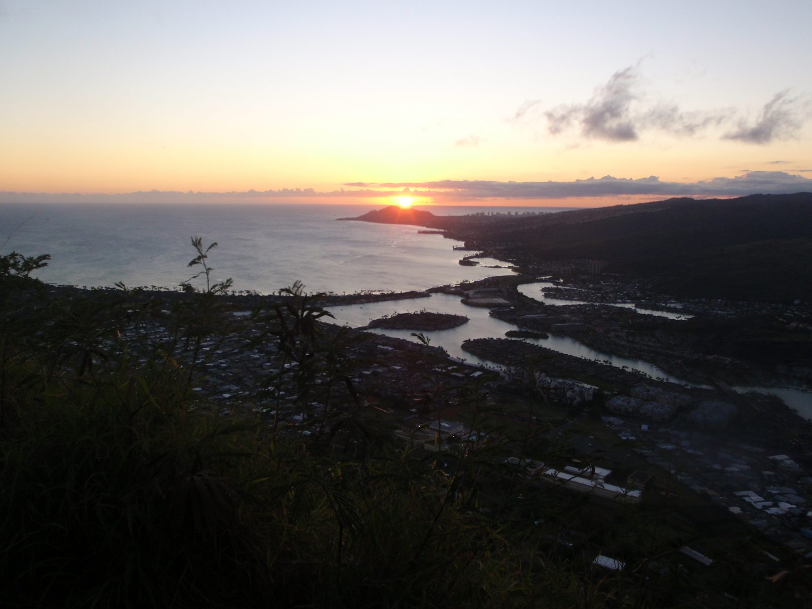 Sun starting to drop below the horizon.