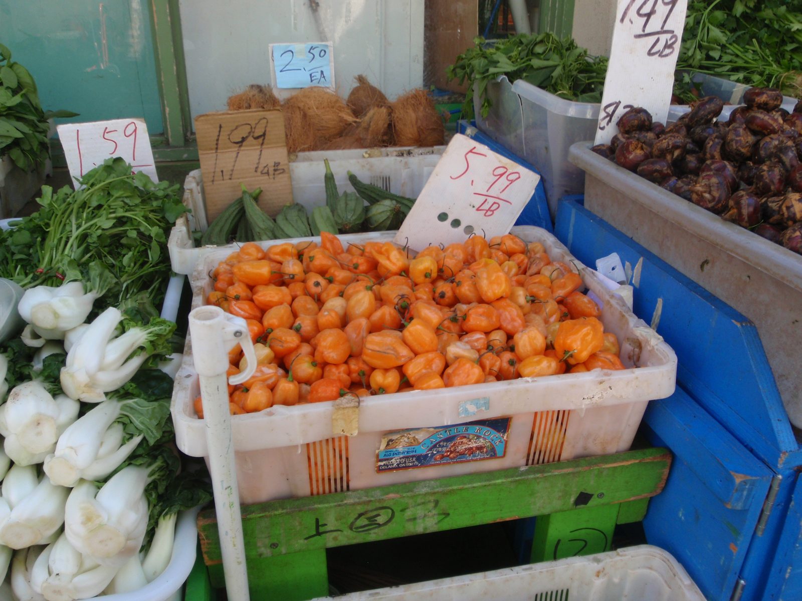 Food for sale at a market in Chinatown.