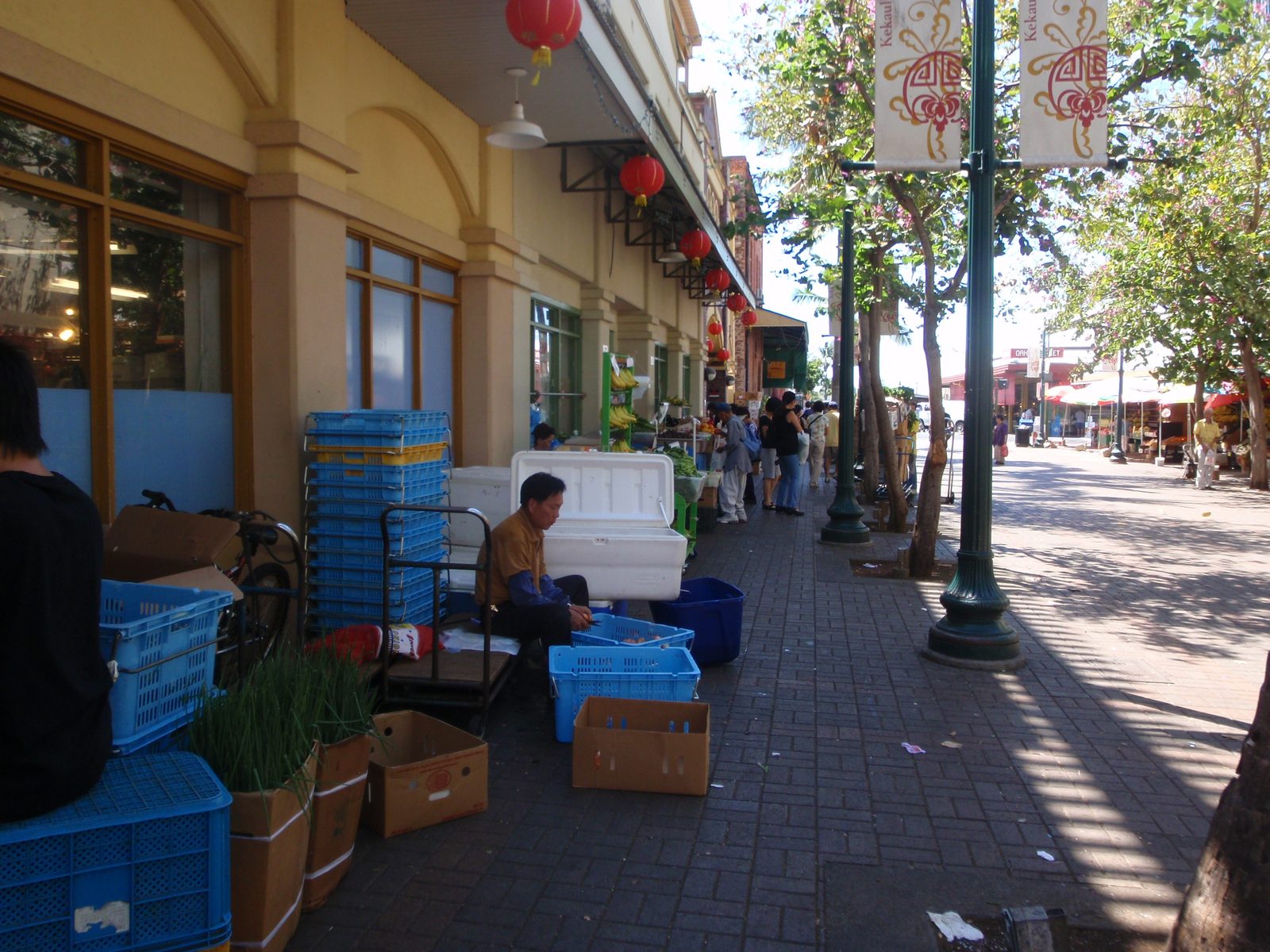 View of a walking promenade in Chinatown.