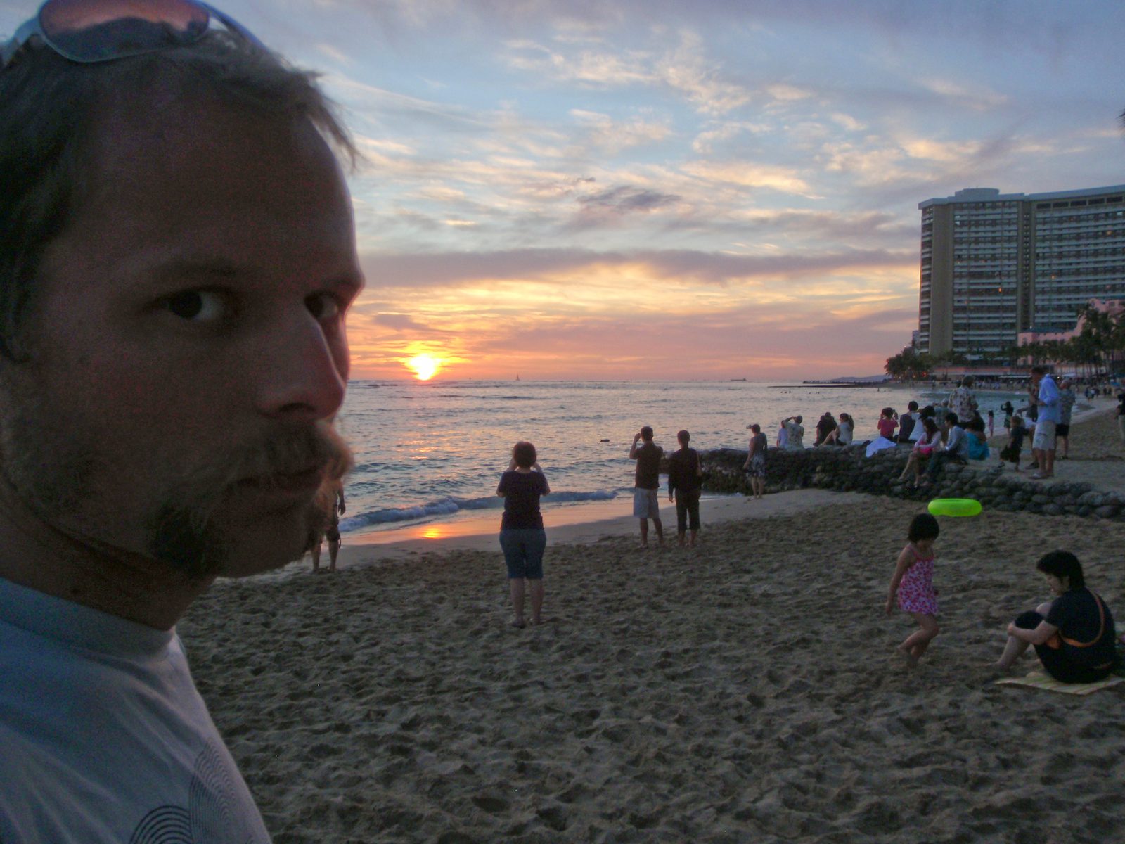 At first glance, this guy standing on the shoreline appears to be part of my moustache.  Neat!