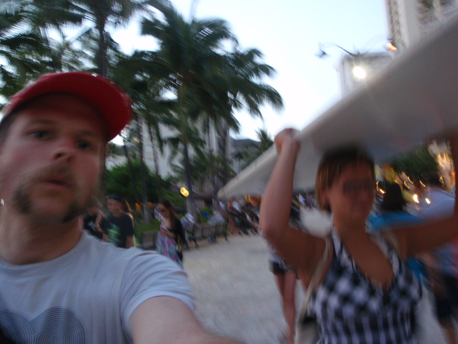 Trying to take a picture of us while walk