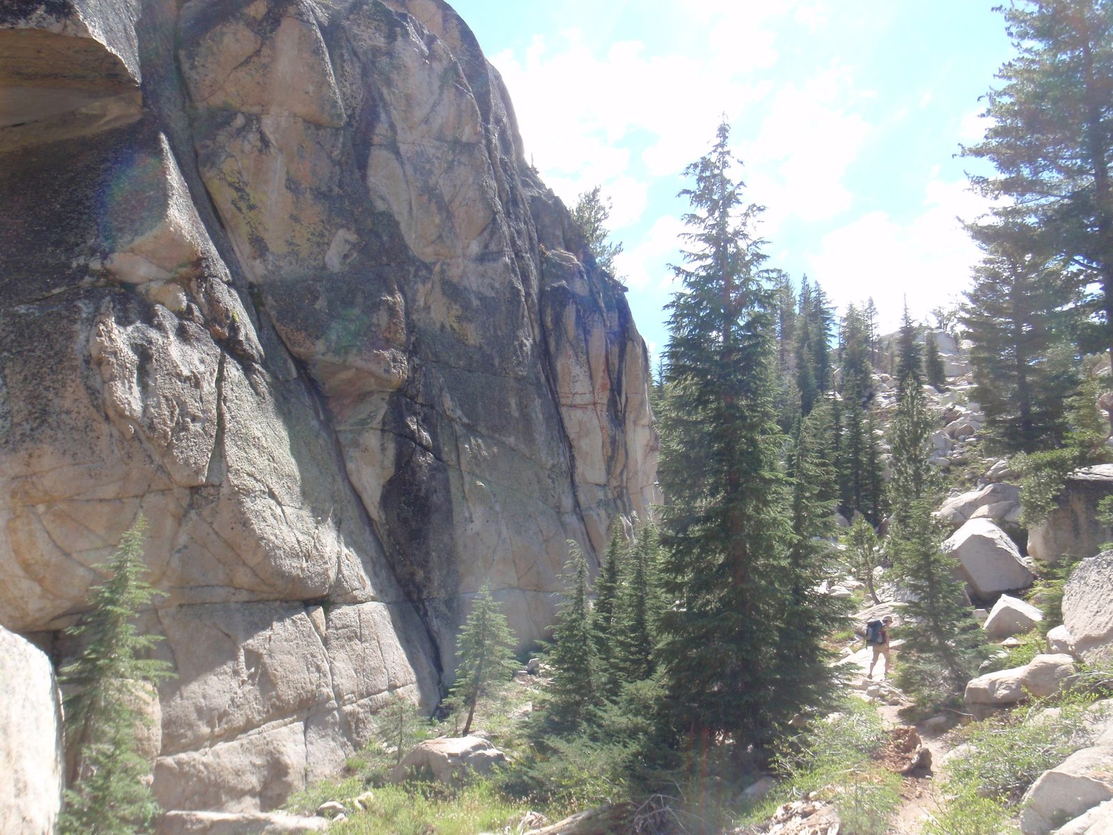 Hiking between cliffs.
