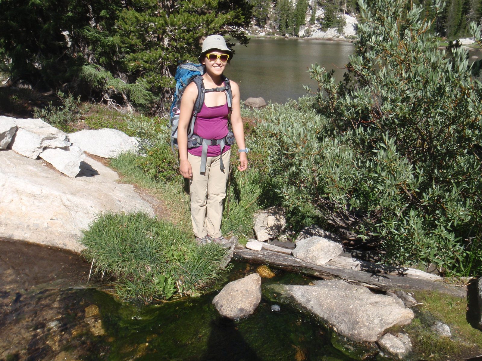 Monica crossing the small inlet to Crown Lakes.