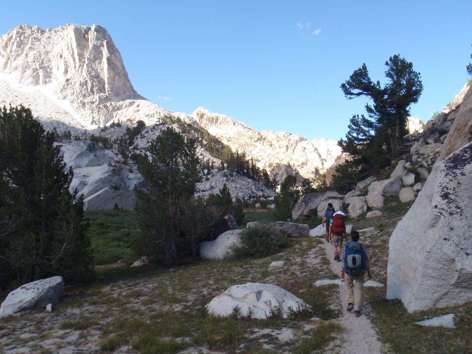 Hiking toward Snow Lake with the new dominating feature Slide Mountain on the left.
