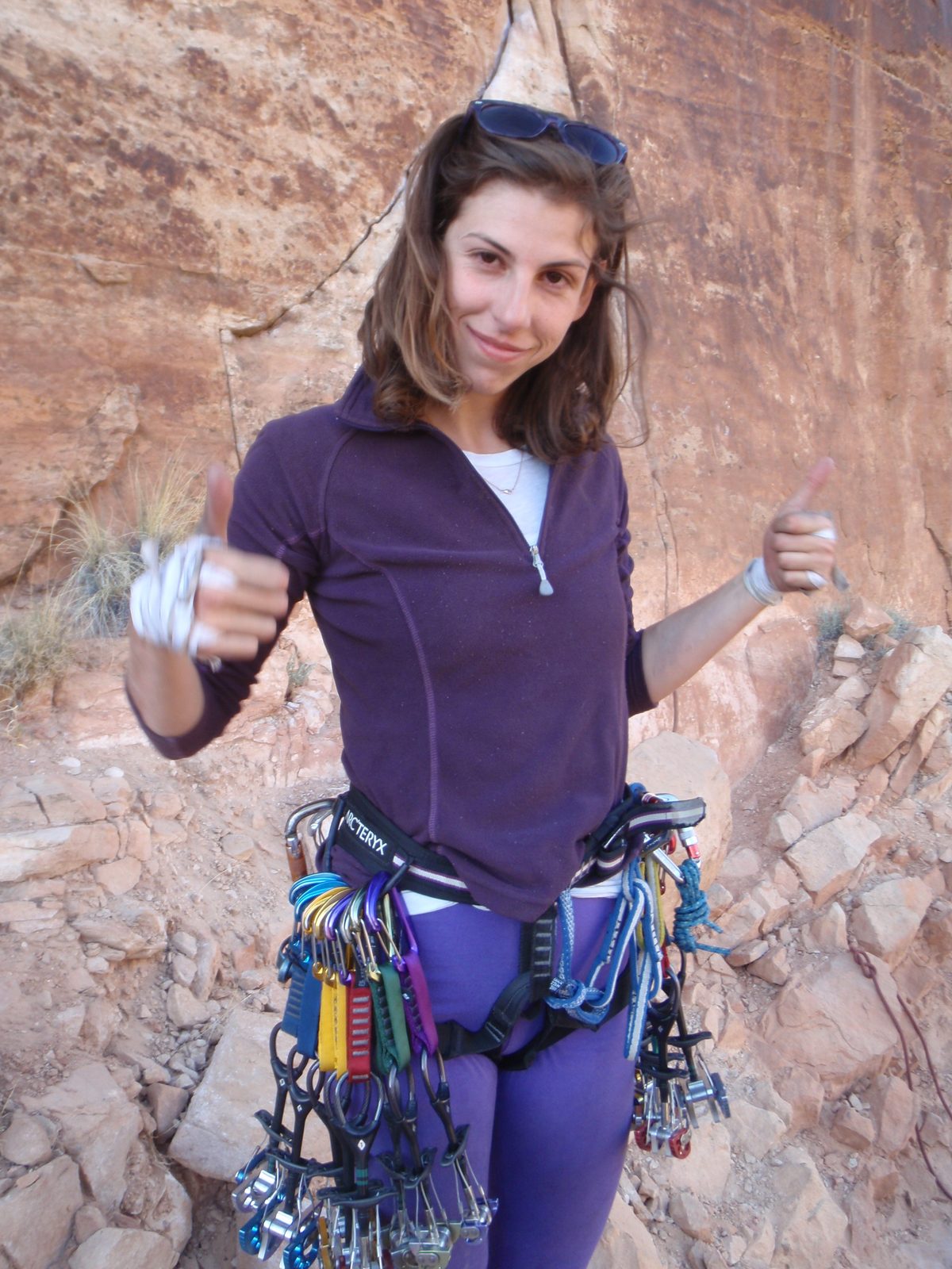 April, ready to lead a 5.9+ unnamed route in Donnelly Canyon.