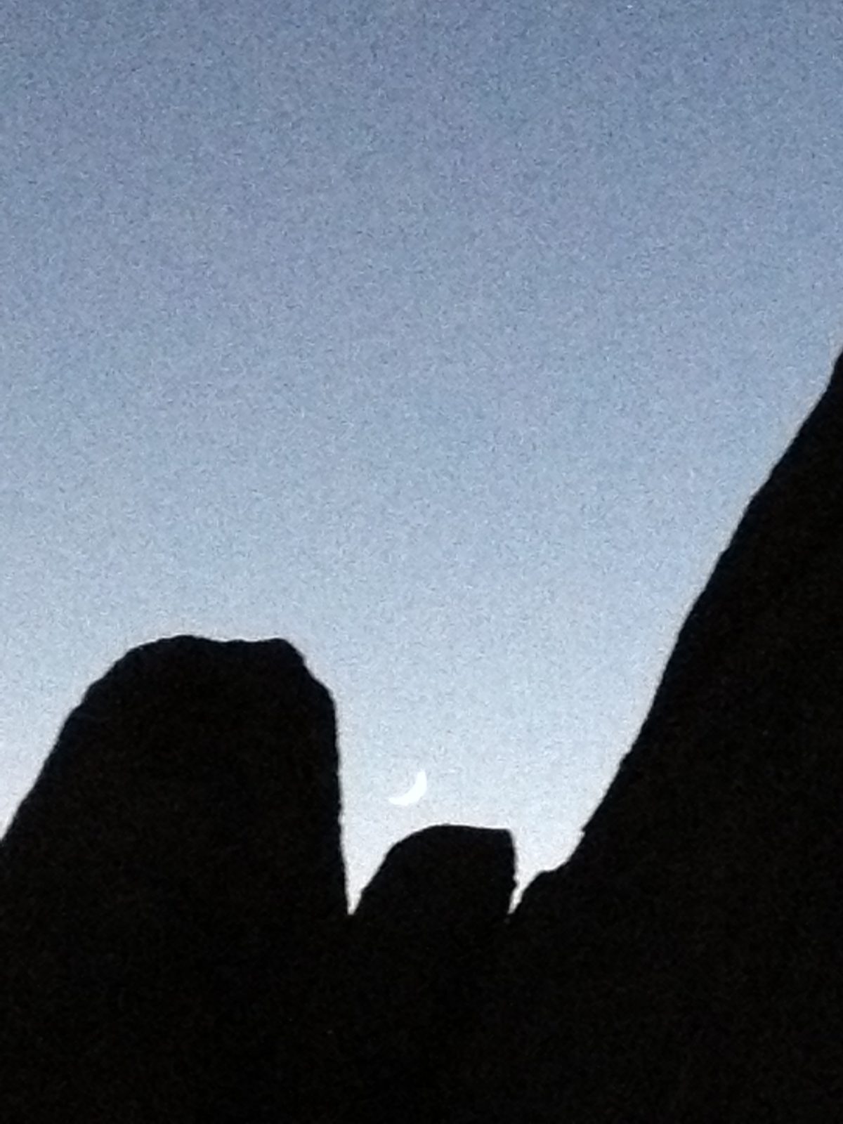 Fuzzy. Just a sliver of moon.