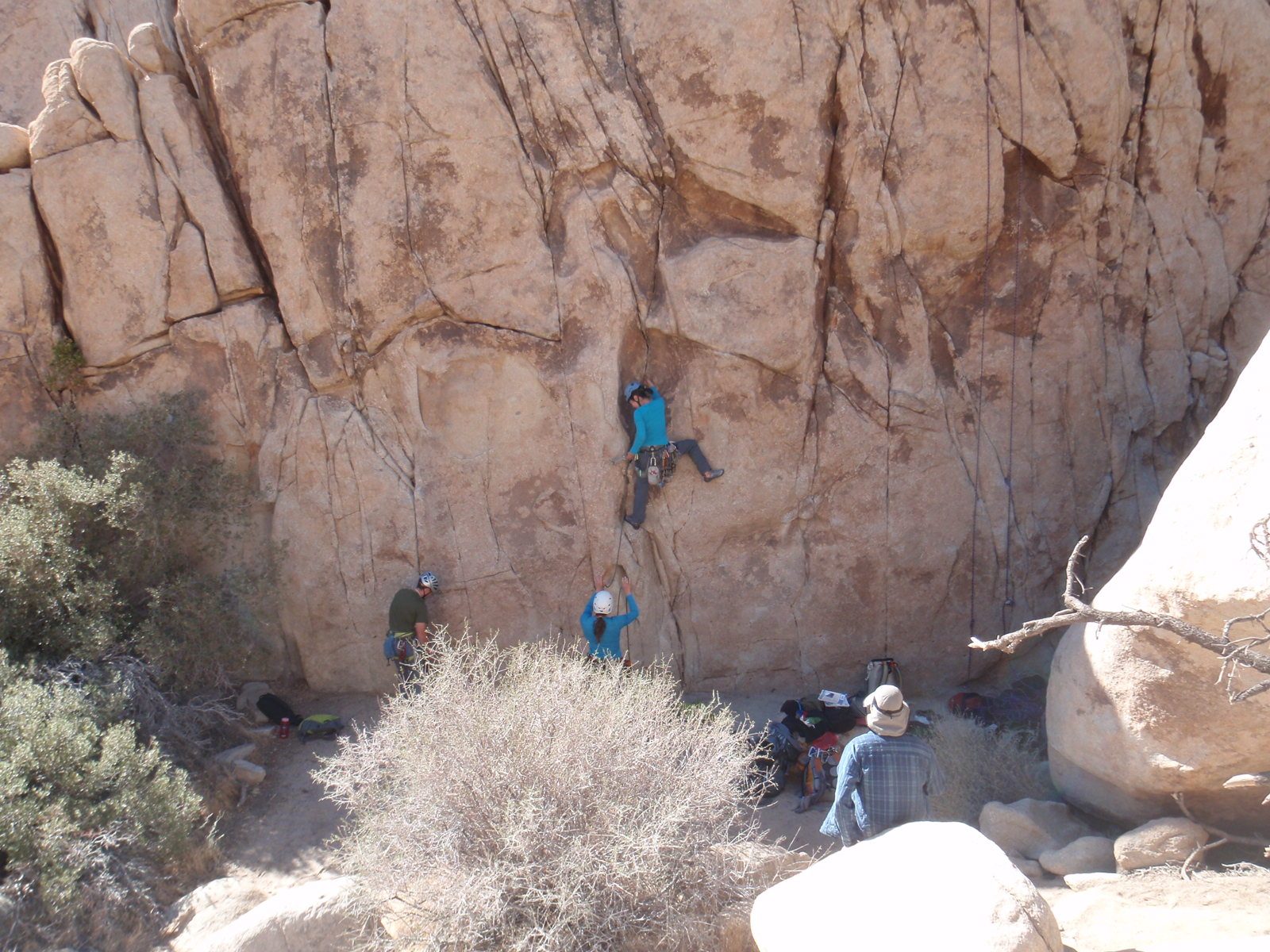 Monica leading a 5.7 on Atlantis Wall. Jay, Lee and Rob on the ground.