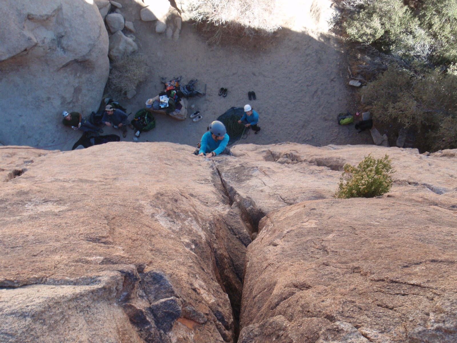 Monica leading. Jay and Rob at the left. Lee belaying Monica.