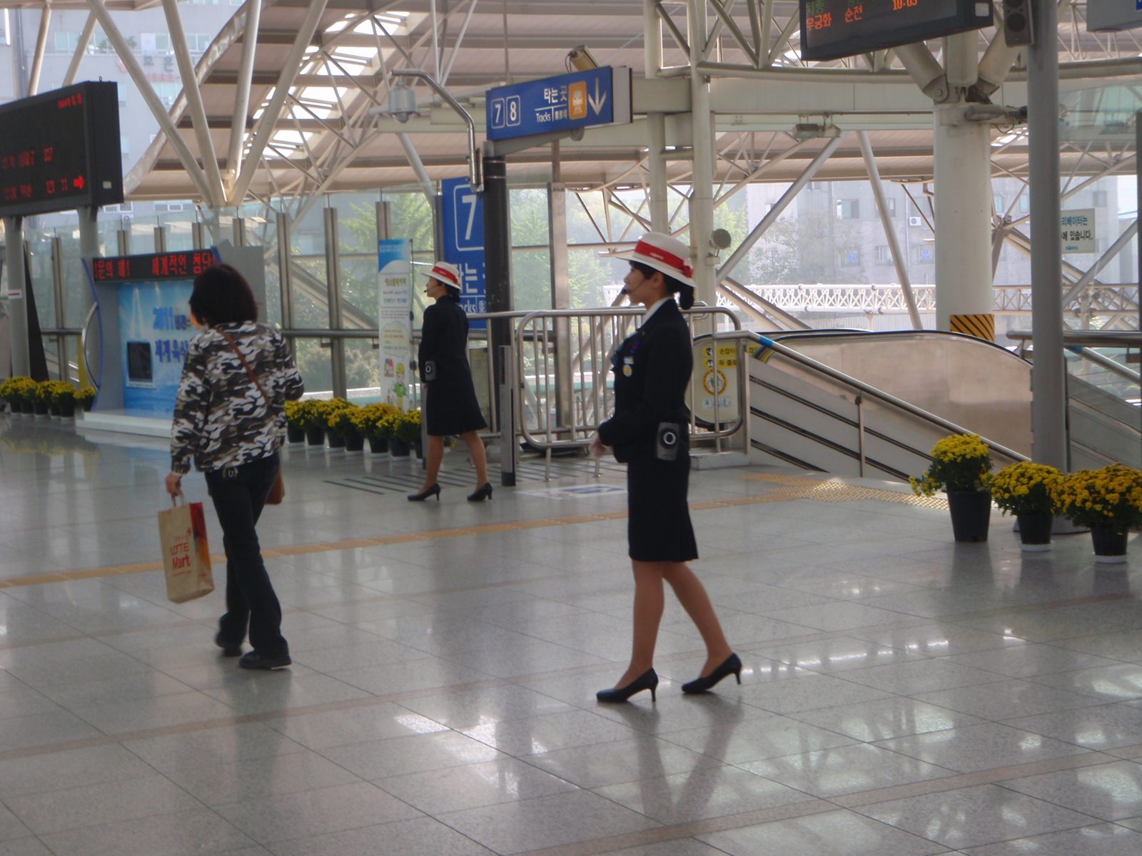 The KTX (Korea Train Express) employees had funny hats.