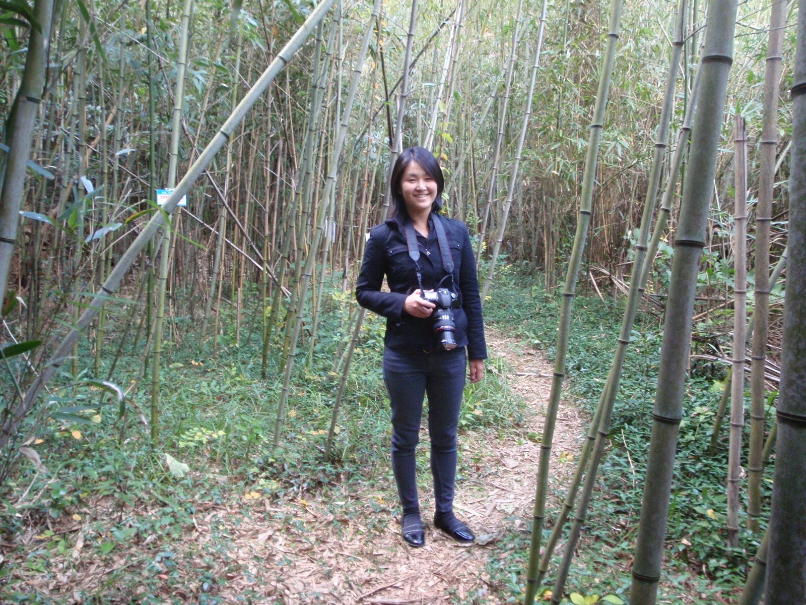Monica in the bamboo forest.  Neither of us were really dressed for hiking and we didn´t have...
