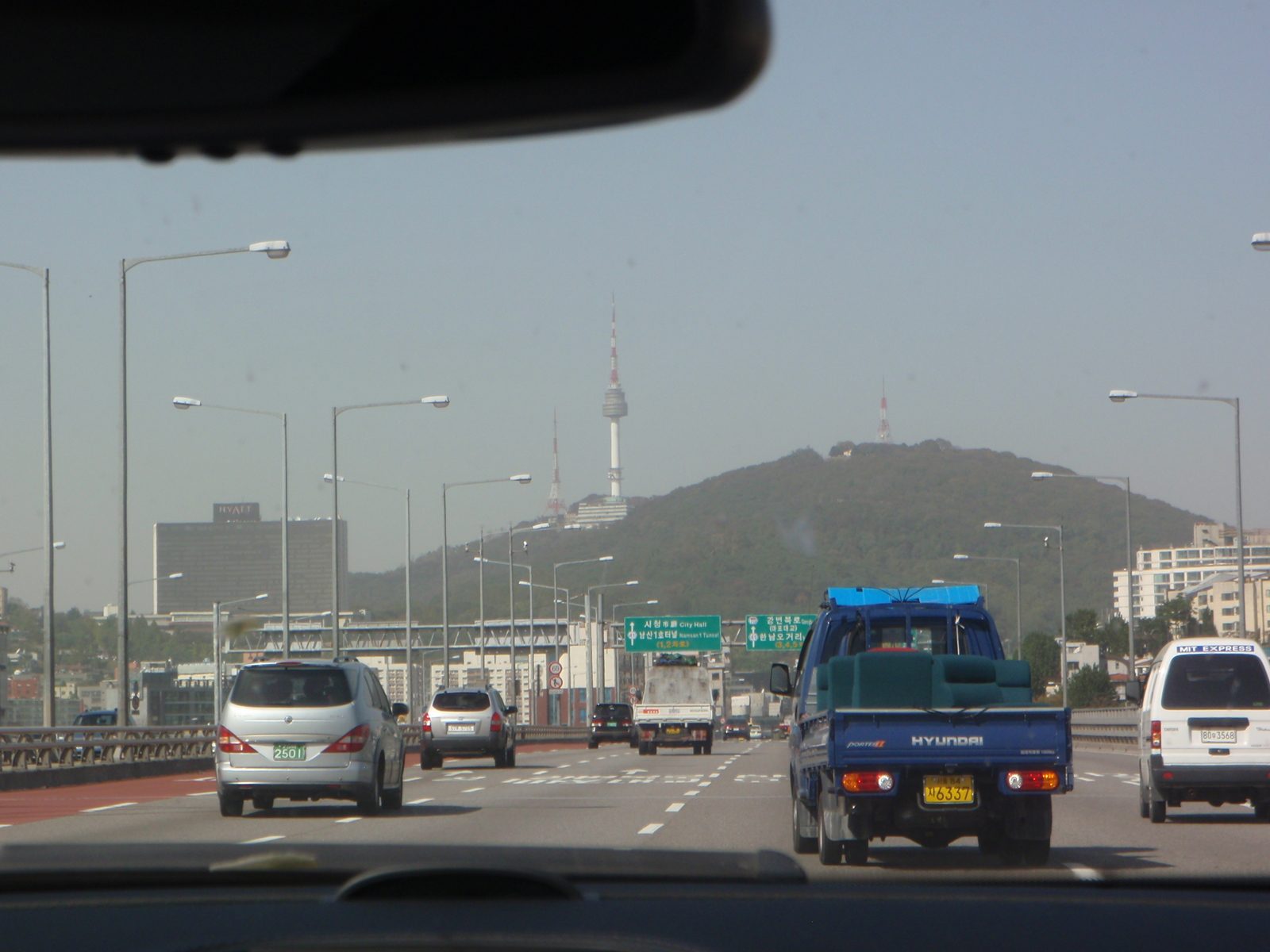 Approaching Seoul from the south.  N'Seoul Tower (short of Namsan Seoul Tower) is visible from...