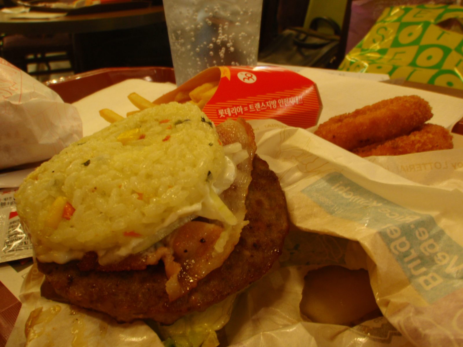 Apparently you can get fast food "burgers" in Korea that have buns made of sushi rice.  Awesome!