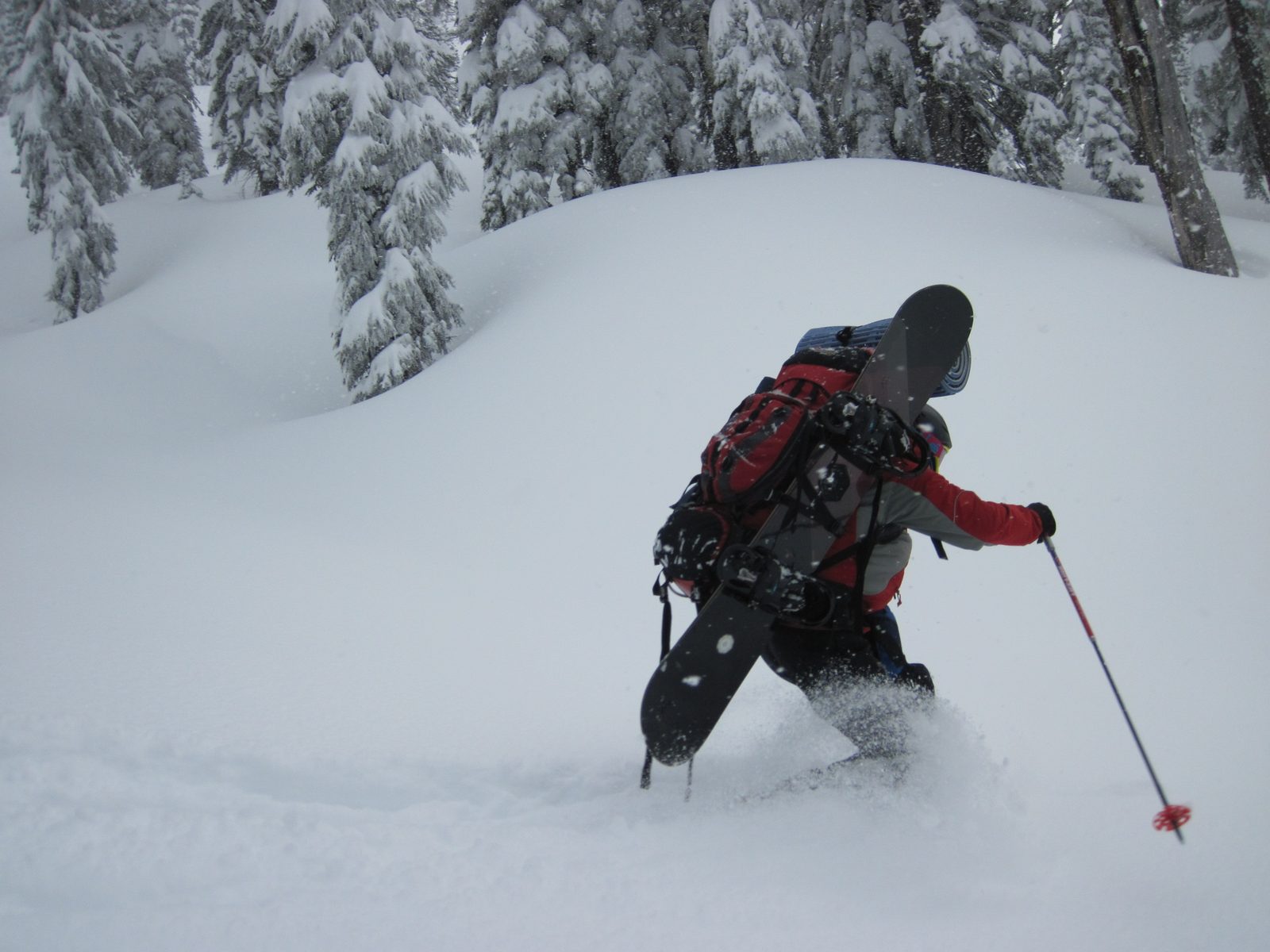 Only problem was that if I dropped a knee too low, the snowboard would catch in the snow and...