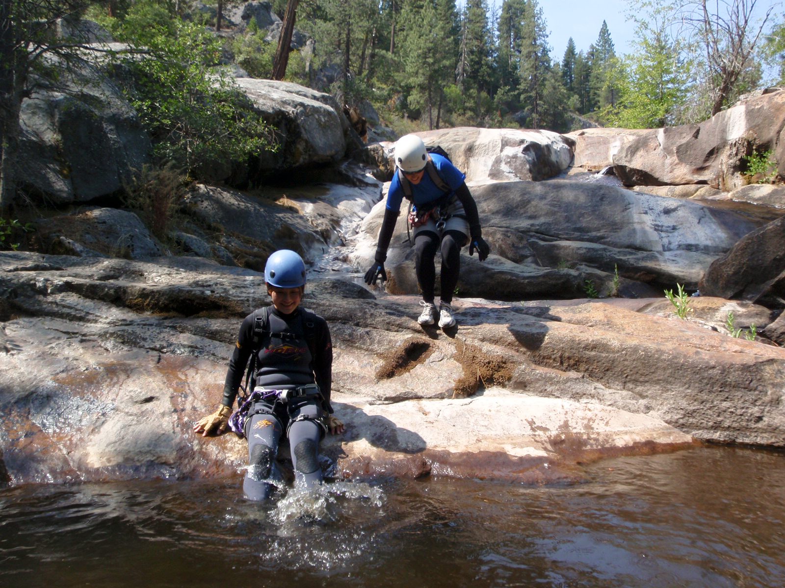 Monica gets her feet wet in Little Utah Brown.  Catherine in the background.