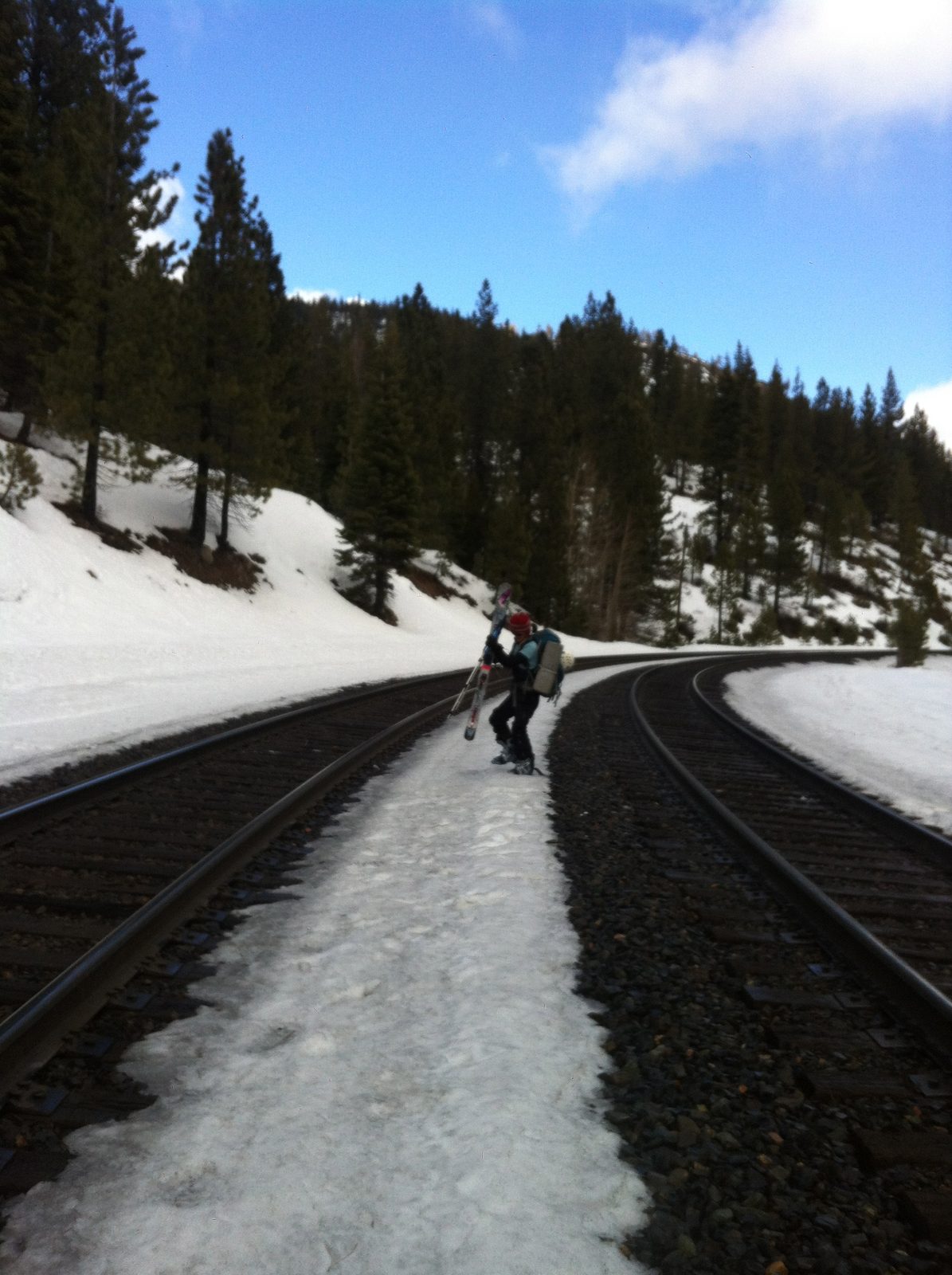 At the end of the railroad ox bow, we were forced to "portage" the sled before continuing on the...