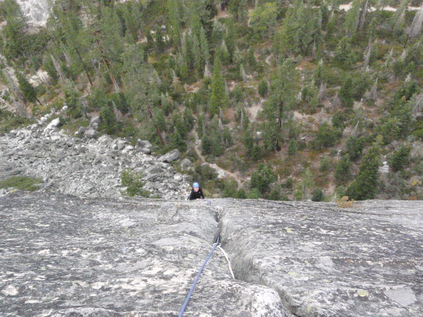 Starting to get a bit high off the ground: nearing the top of the 150-foot second pitch to...