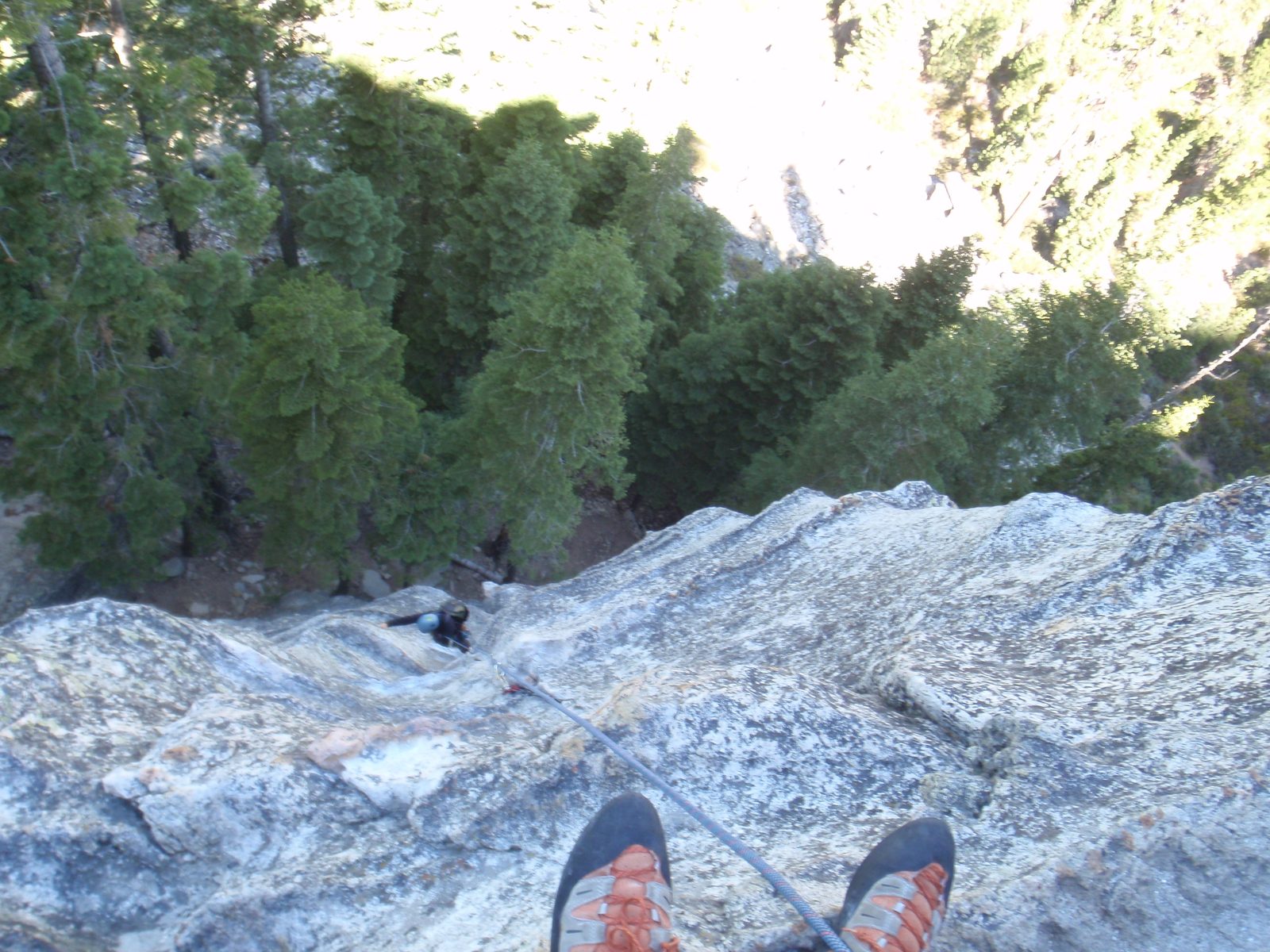 Monica climbing the first pitch of The Groove.