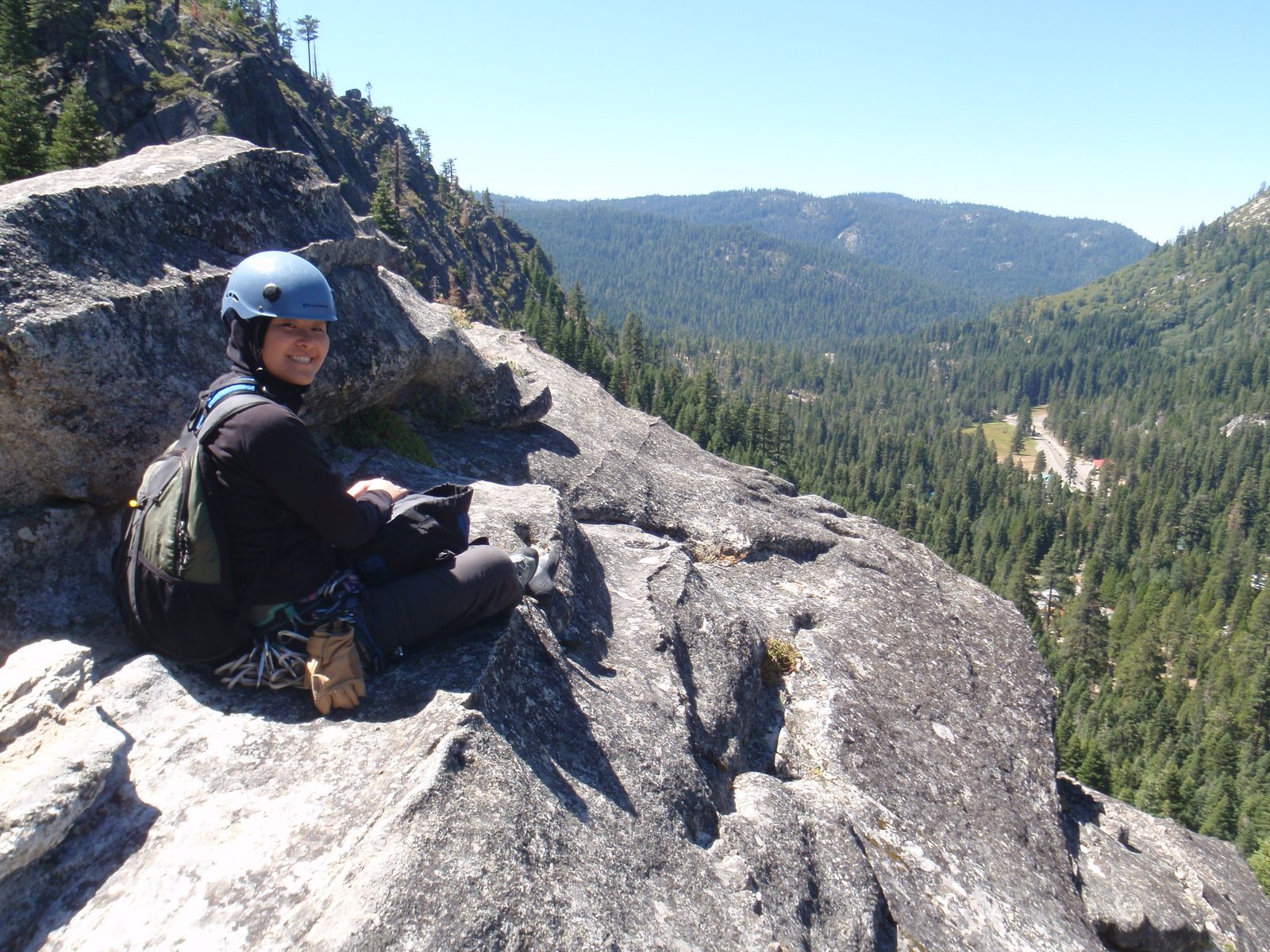 Taking a snack/water break after climbing The Groove.