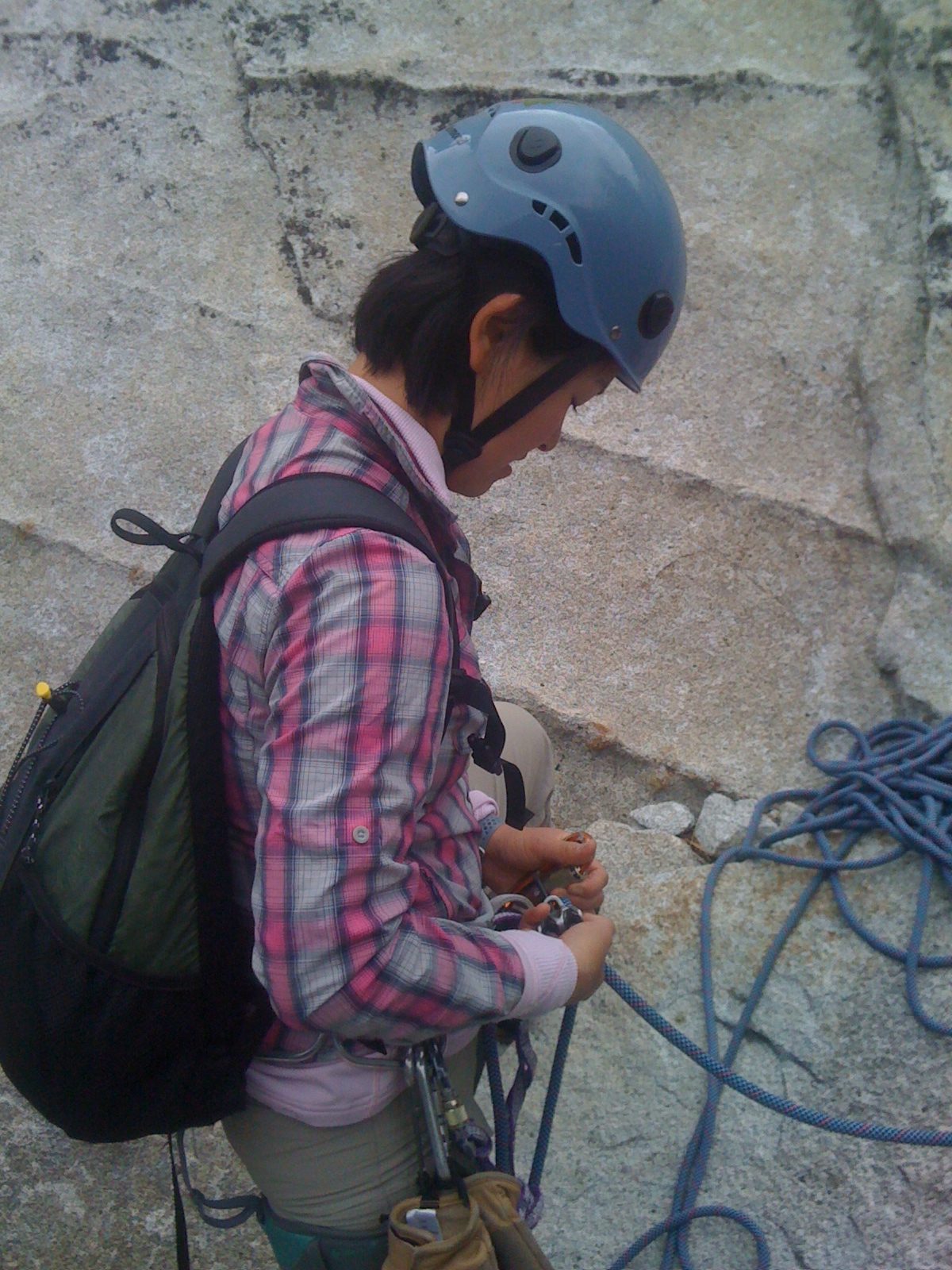Monica checking her belay at the beginning of the climb.