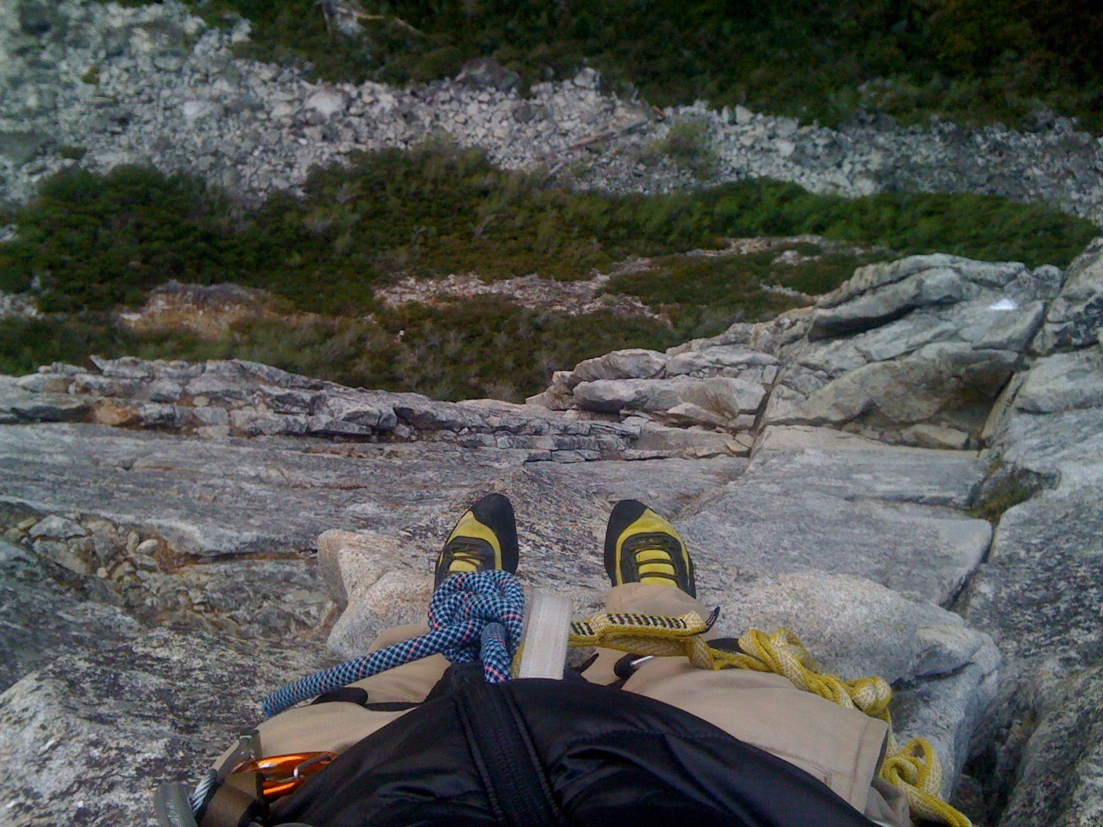 Alexing taking a photo from near the top on Bear's Reach, 5.7. Don't drop your phone!