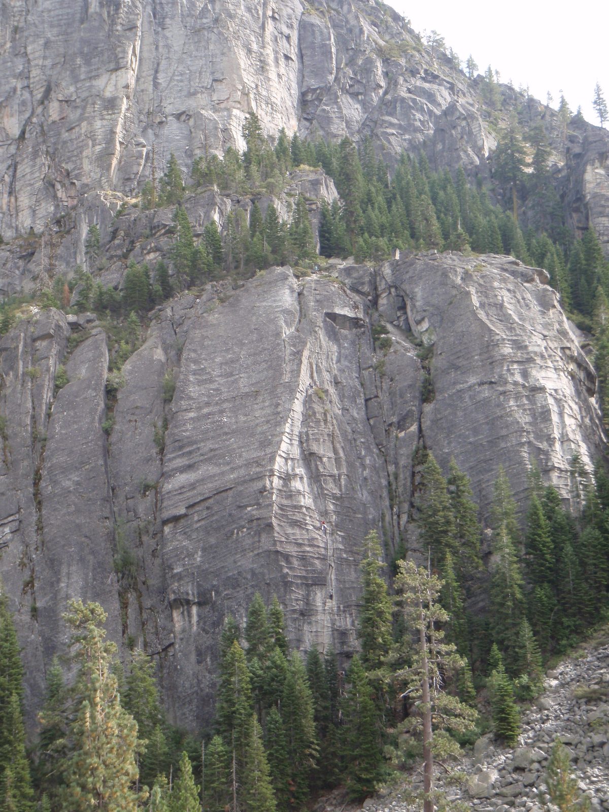 Climbers on Surrealistic Pillar (5.7) on Lower Buttress. Despite the relatively pleasant weather...