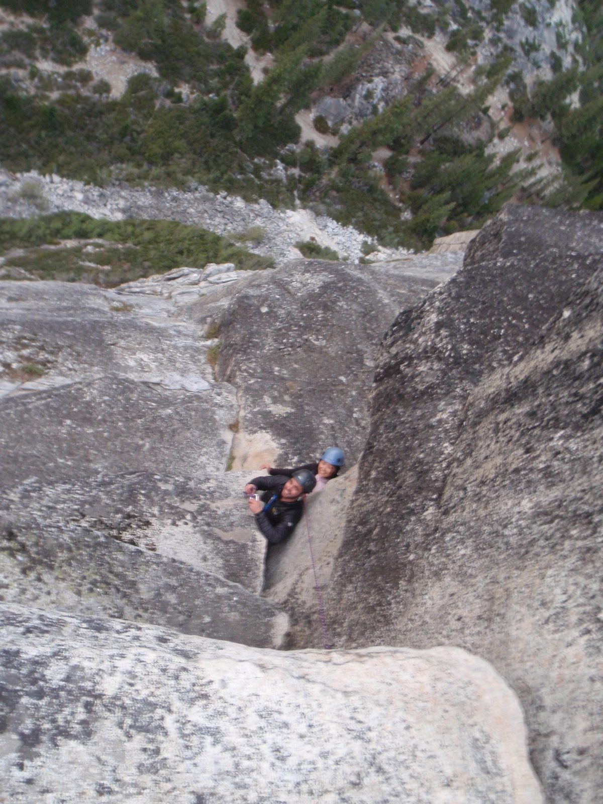 Monica and Alex, being simul-belayed up the third and final pitch of Bear's Reach (5.7), the...