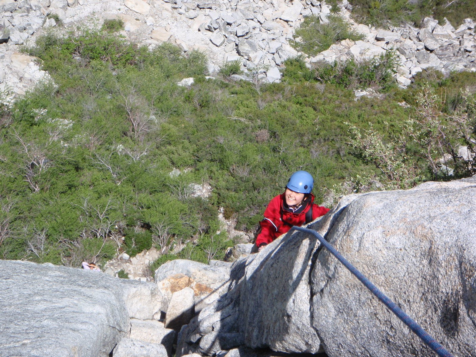 Monica towards the top of the first pitch of Haystack.
