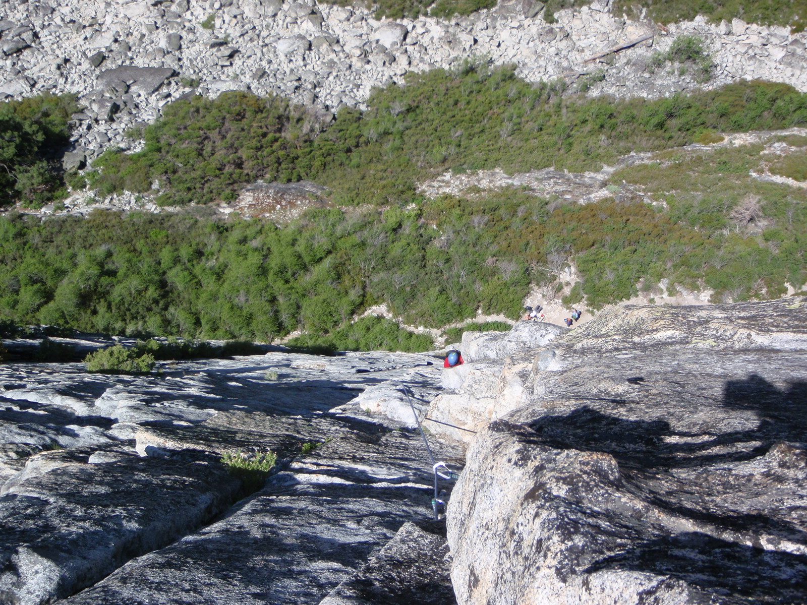 Monica making her way up the second pitch of Bear's Reach (5.7) on the East Wall.
