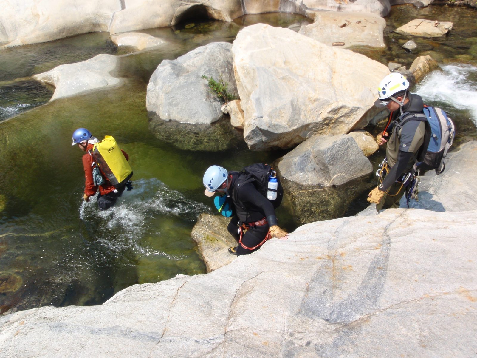 Looking for the second rappel.  From left to right: Joel, Mike, Andy.