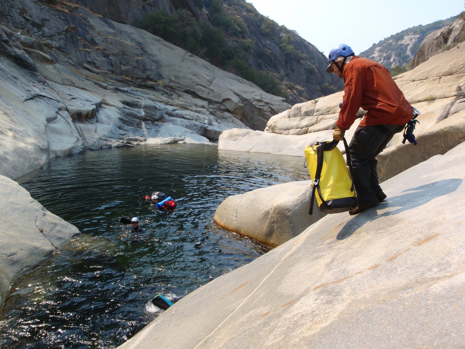 Joel, about to slide into the river.