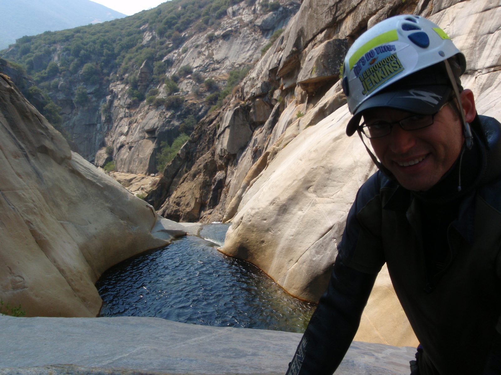 Andy, at the top of a rappel where Mike and Joel decided to jump instead.