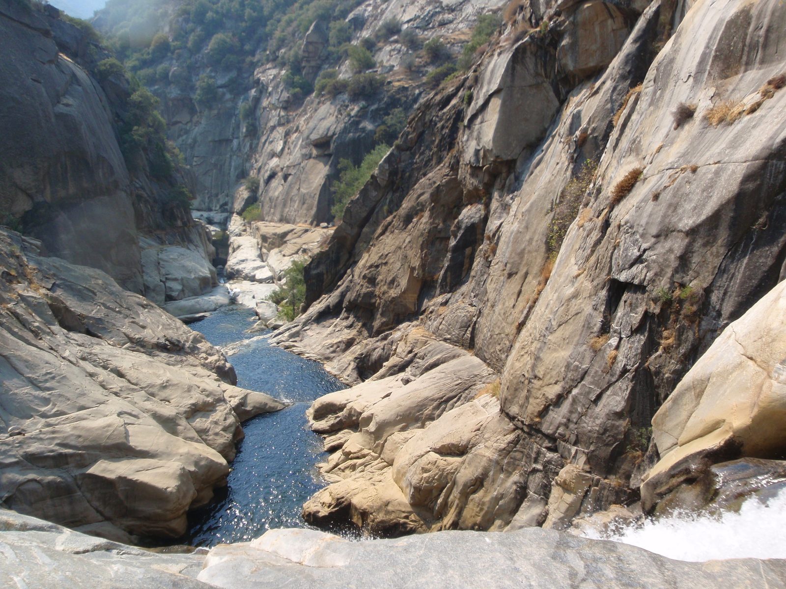 A view down river from the top of the 150 ft rappel.  Our campsite for the night is visible...