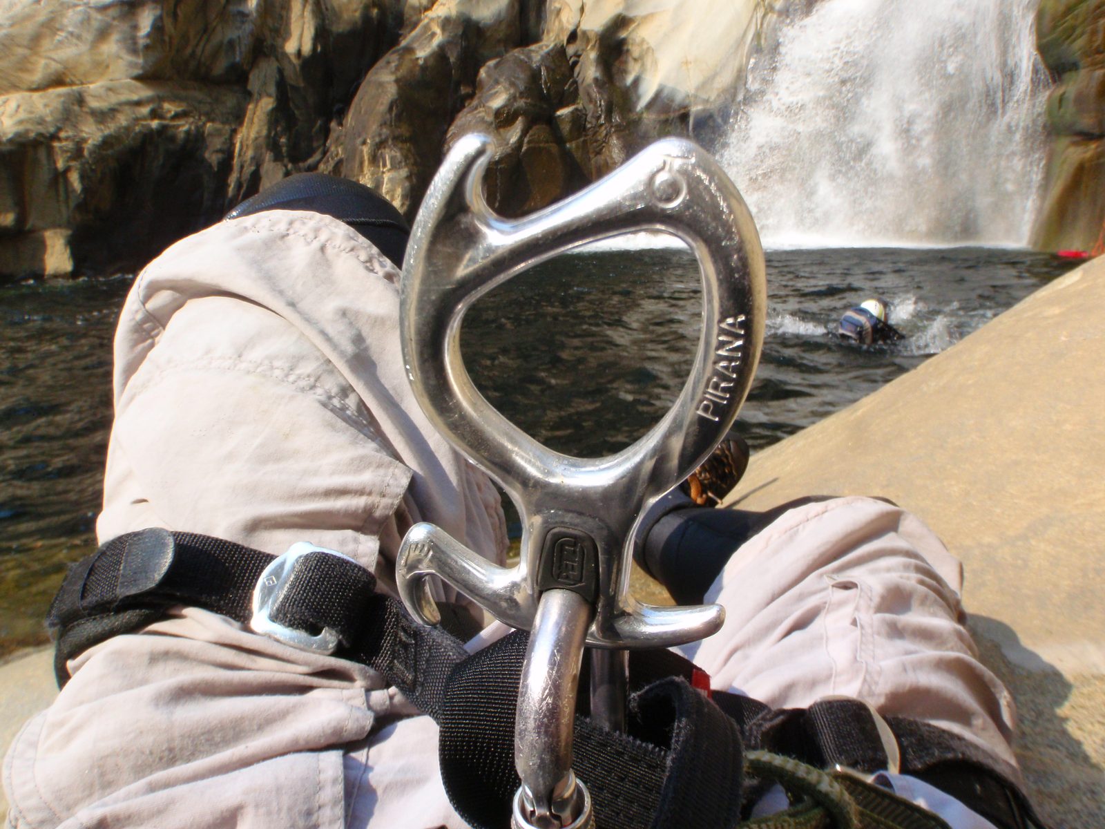 My rappel device.  Lying on a rock while the others rappelled down.