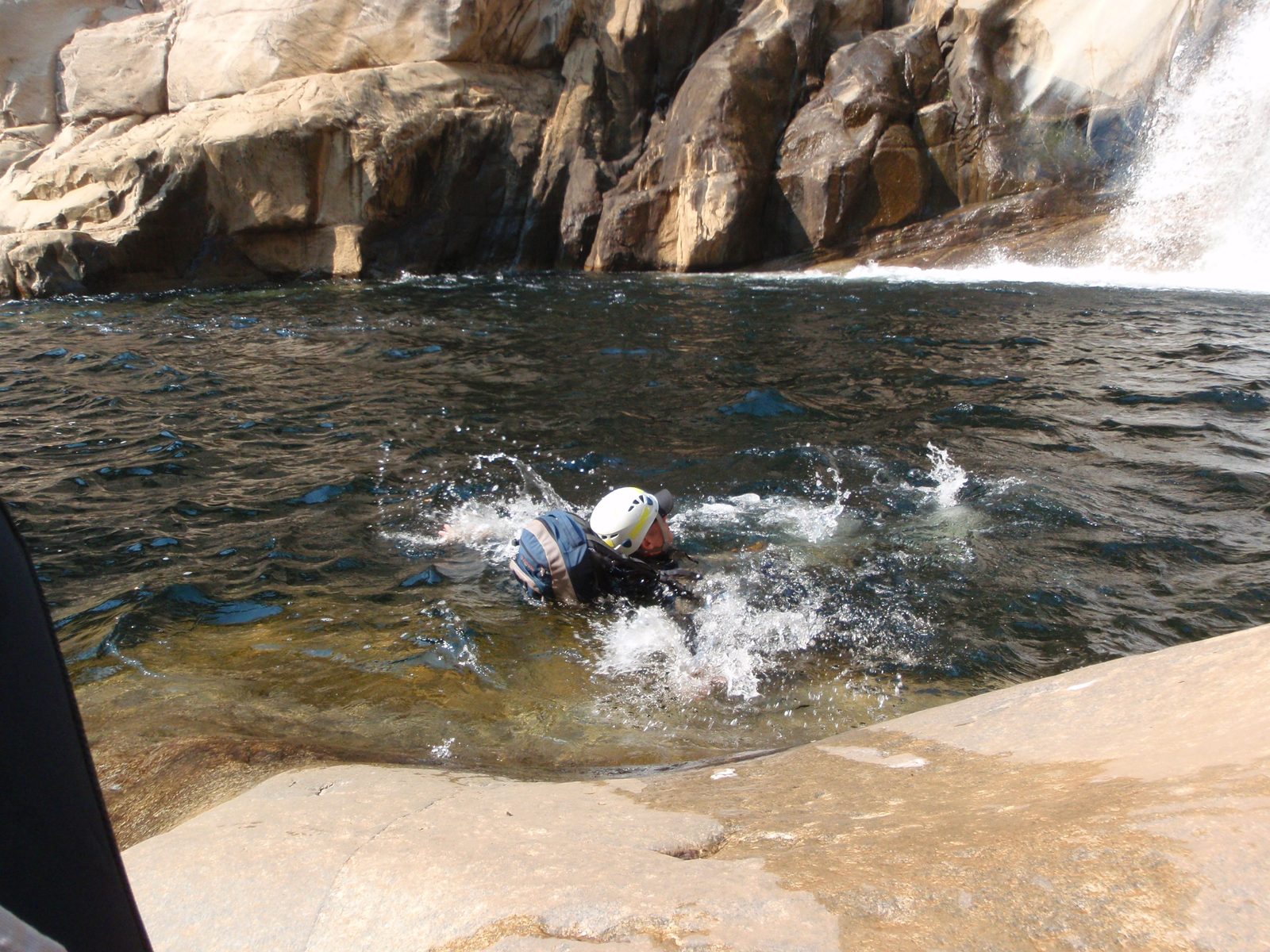 Andy swimming for shore.