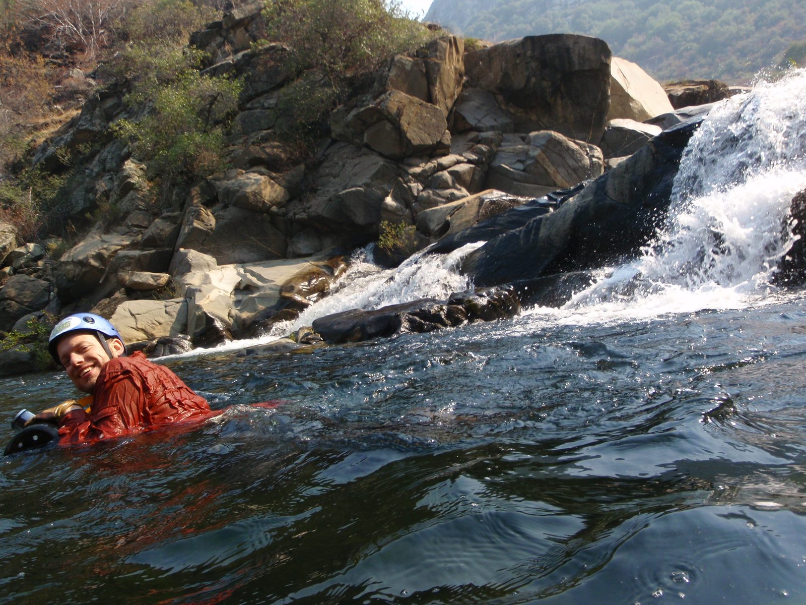 Joel floating down river.