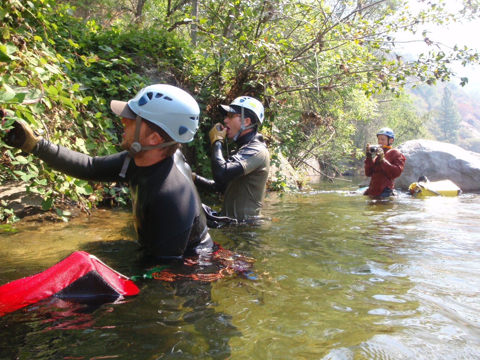 Eating blackberries by the fist full.  Wet suits make excellent protection against prickers.