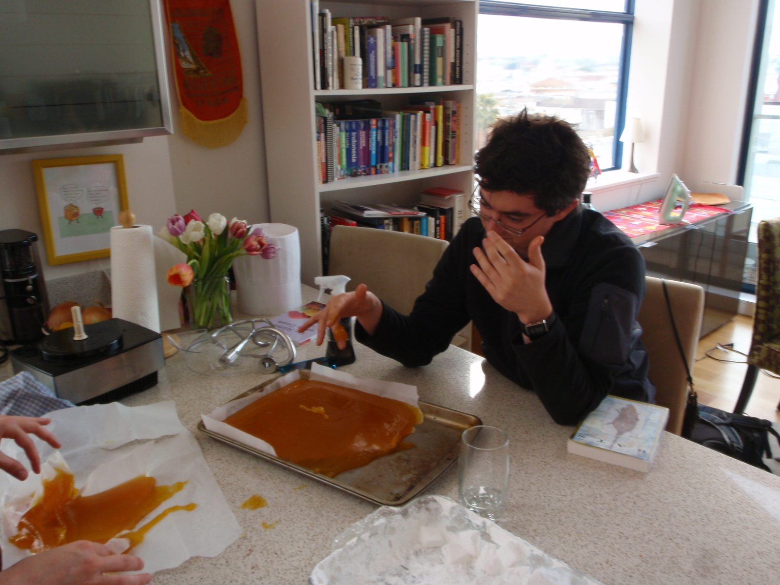 Jesse eats fruit pate, which never hardened right.