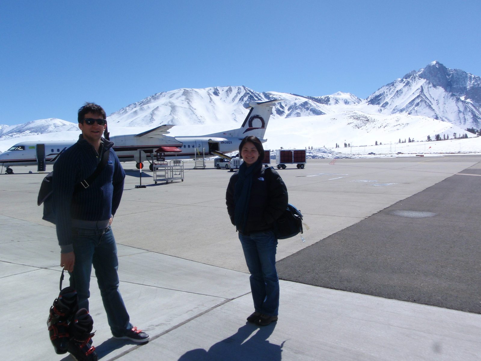 Walter and Monica after surviving our forty-five minute flight from San Jose aboard a Bombardier...