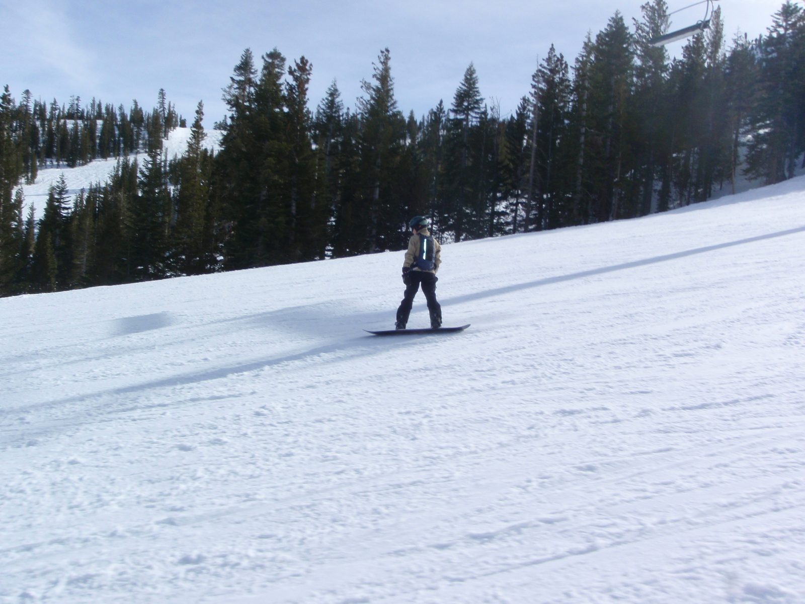 Monica skiing back to the lodge at the end of the day.  Instead of skiing back to the main...
