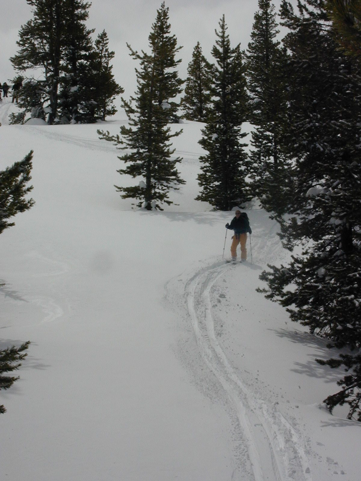 Catherine "skiing" down her first downhill on her split board.