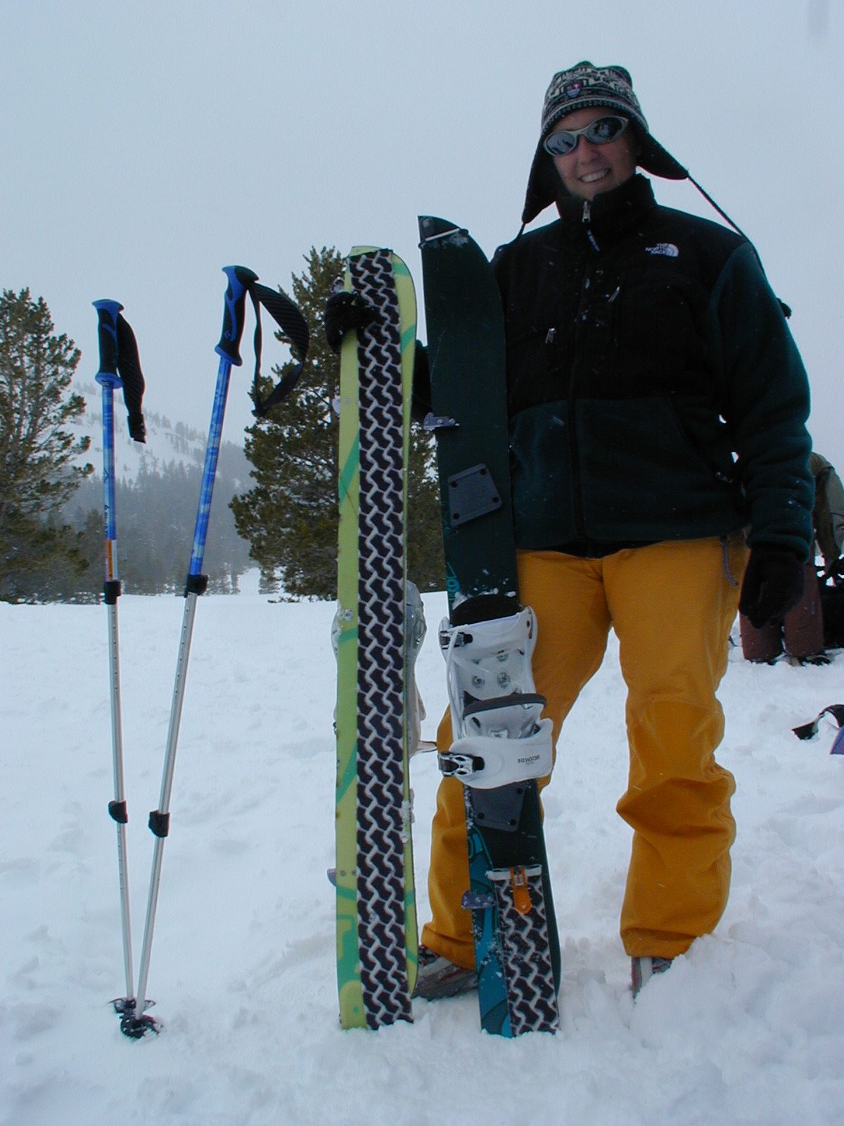 Catherine with her split board and skins on Sunday morning before we head out.