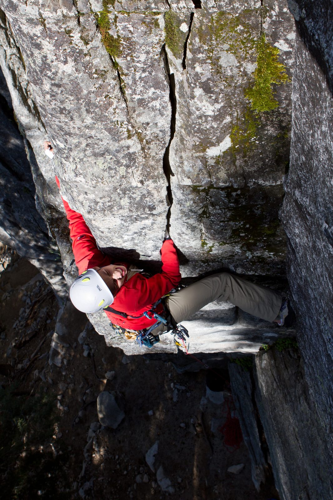April killed it on this very sustained overhanging hand crack.
