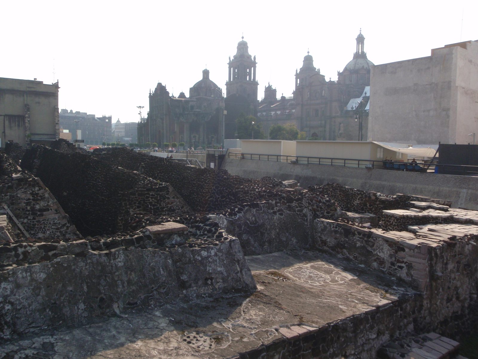 Templo Mayor with the cathedral in the background.