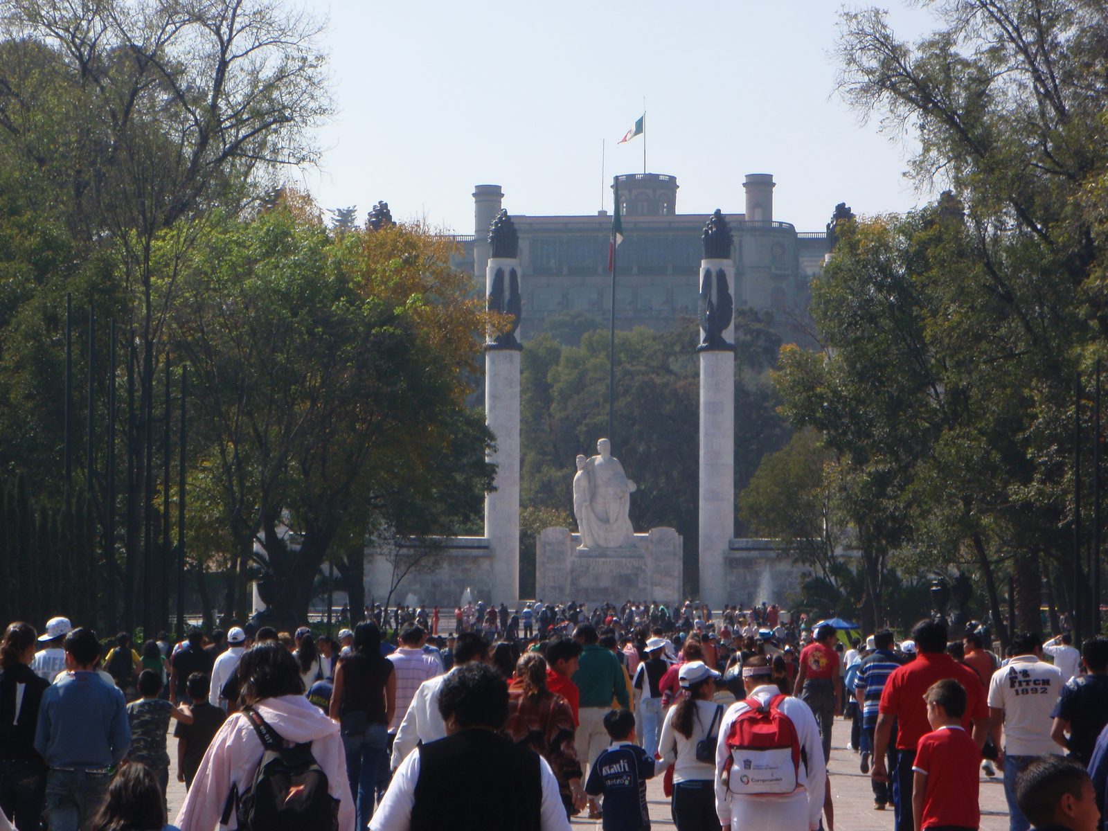 Chapultepec Park on Sunday.  The Chapultepec Castle looms in the background.