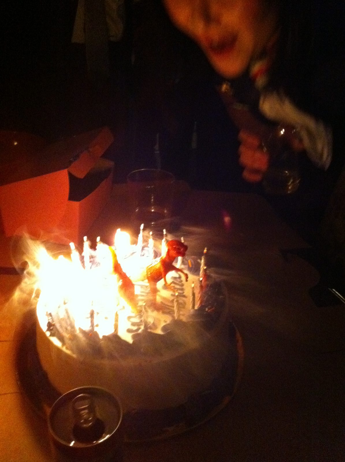 Monica blowing out her candles.