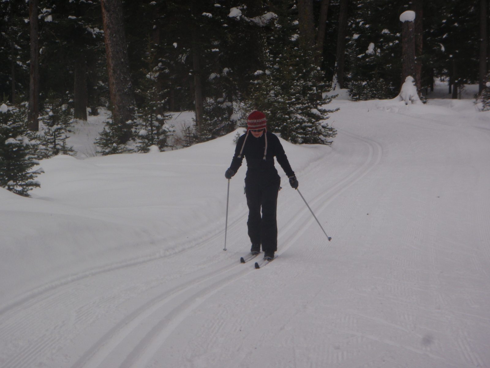 Monica cross country skiing at the Lone Mountain ranch.