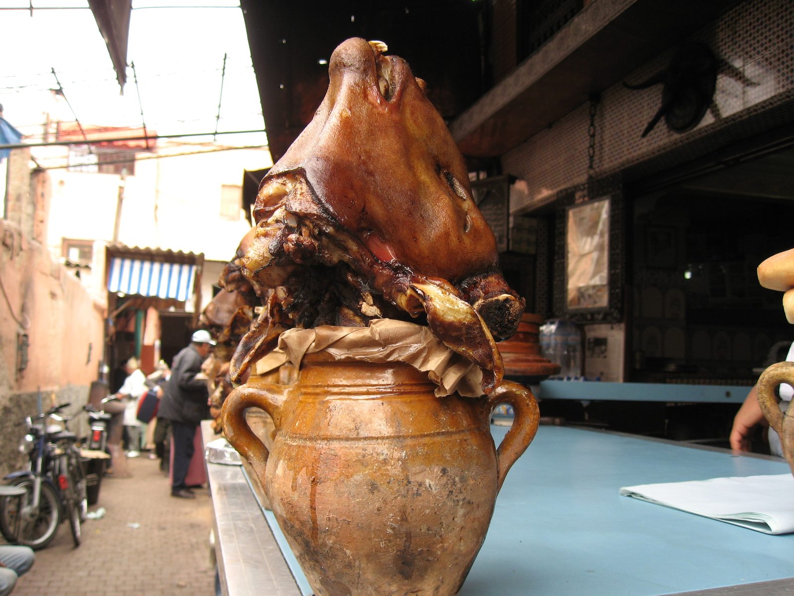 Roasted pig's head for sale.
