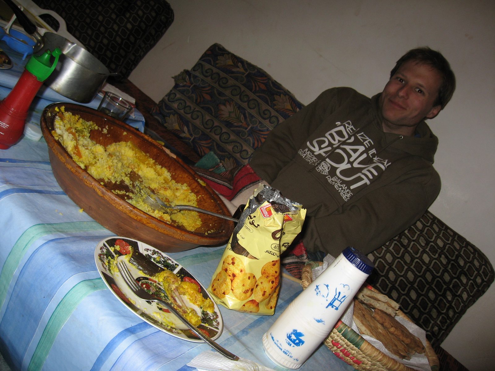 Eating at 2,000 meters.  Dinner at our sub-alpine gite (French word for Moroccan guest house).