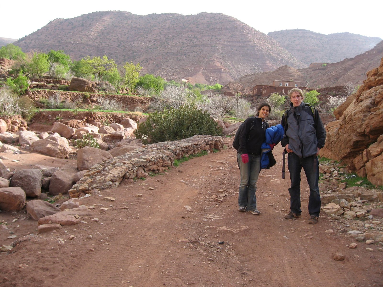 Heidi, Trevor and a mountain village above Animeter in the background.