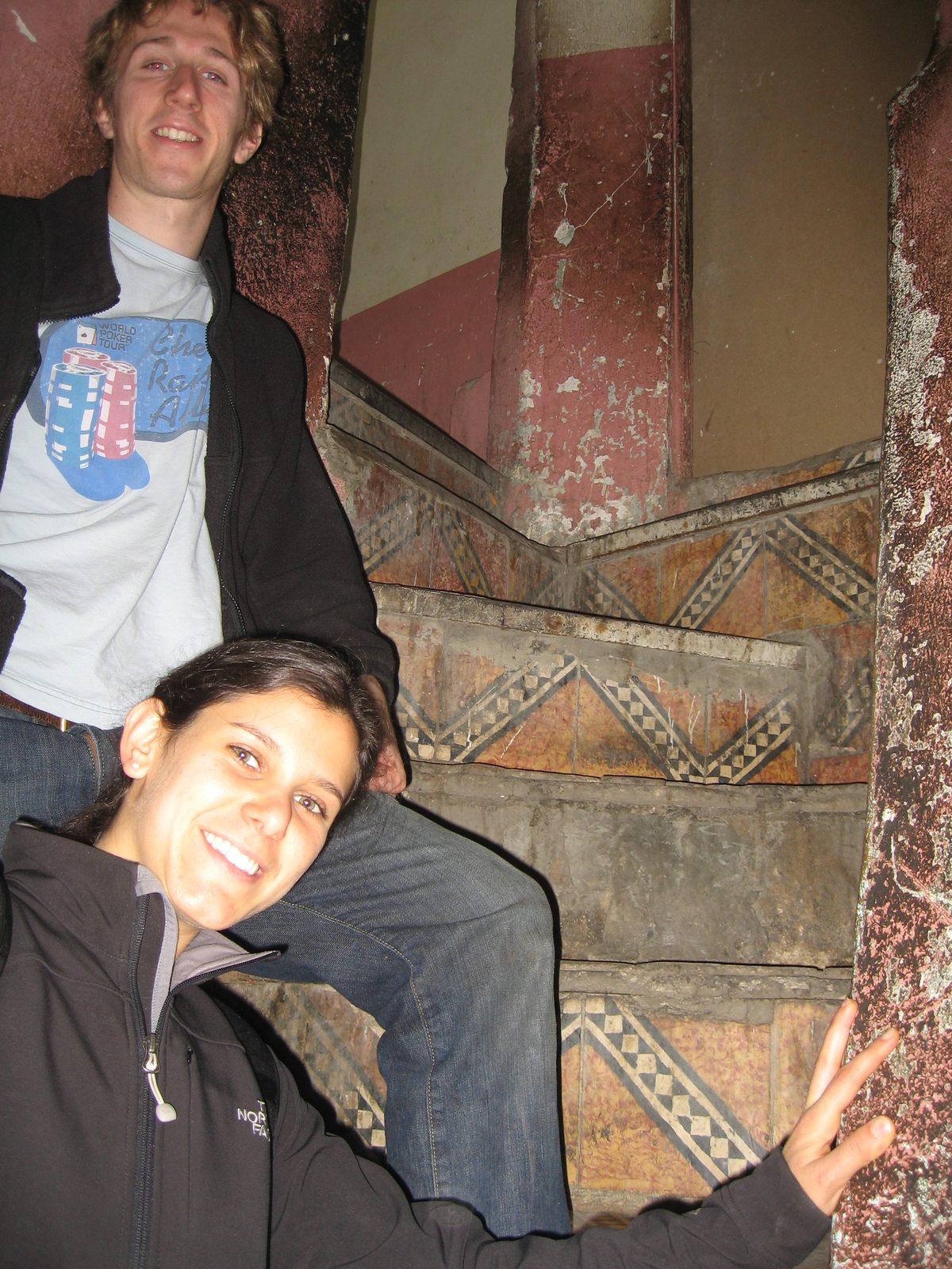 Trevor and Heidi descending the ridiculously steep steps from the cafe our guide had just taken...